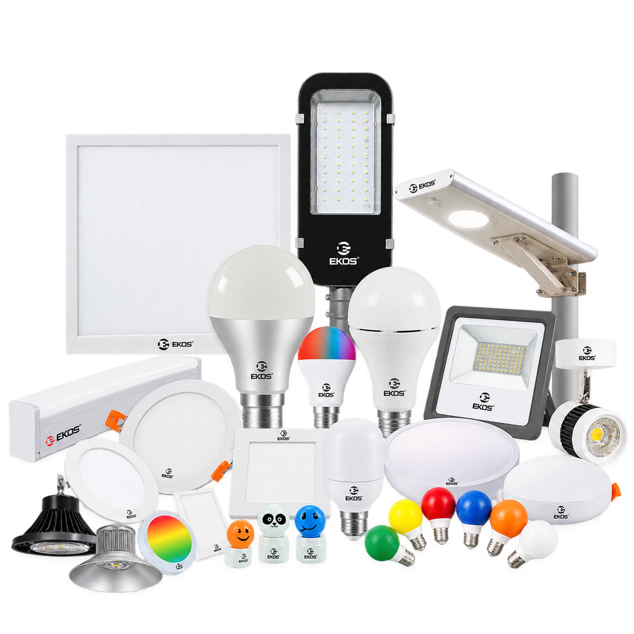 EKOS LED product range: panels, bulbs, tubes, street lights and solar lighting